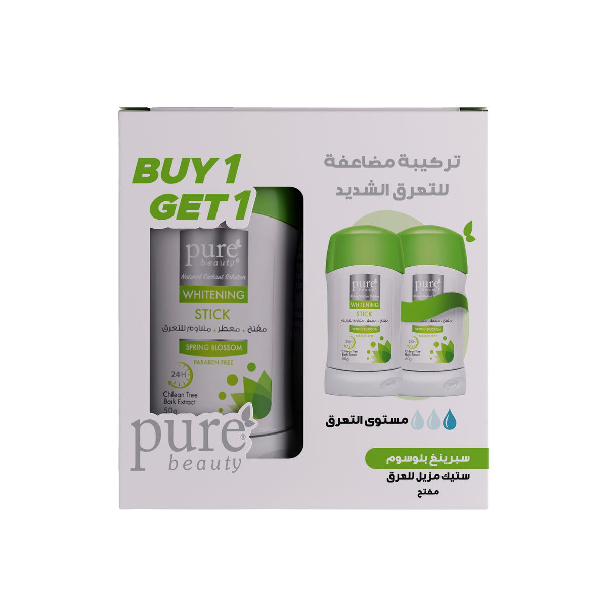 بيور بيوتي ستيك المفتح المقاوم للتعرق سبرينغ بلوسوم مجموعة كت - 1+1 | Pure Beauty