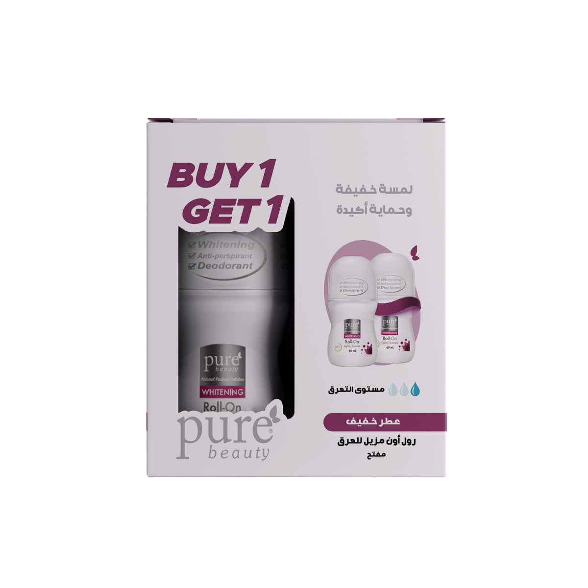 بيور بيوتي رول أن المفتح المقاوم للتعرق عطر خفيف مجموعة كت - 1+1 | Pure Beauty