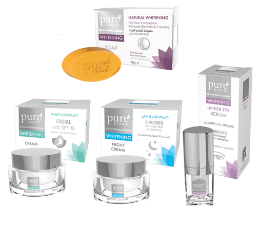 Pure Beauty |  3 in 1 - مجموعة التفتيح المتقدم - صابون غليسرين و سيروم تحت العين و كريم تفتيح